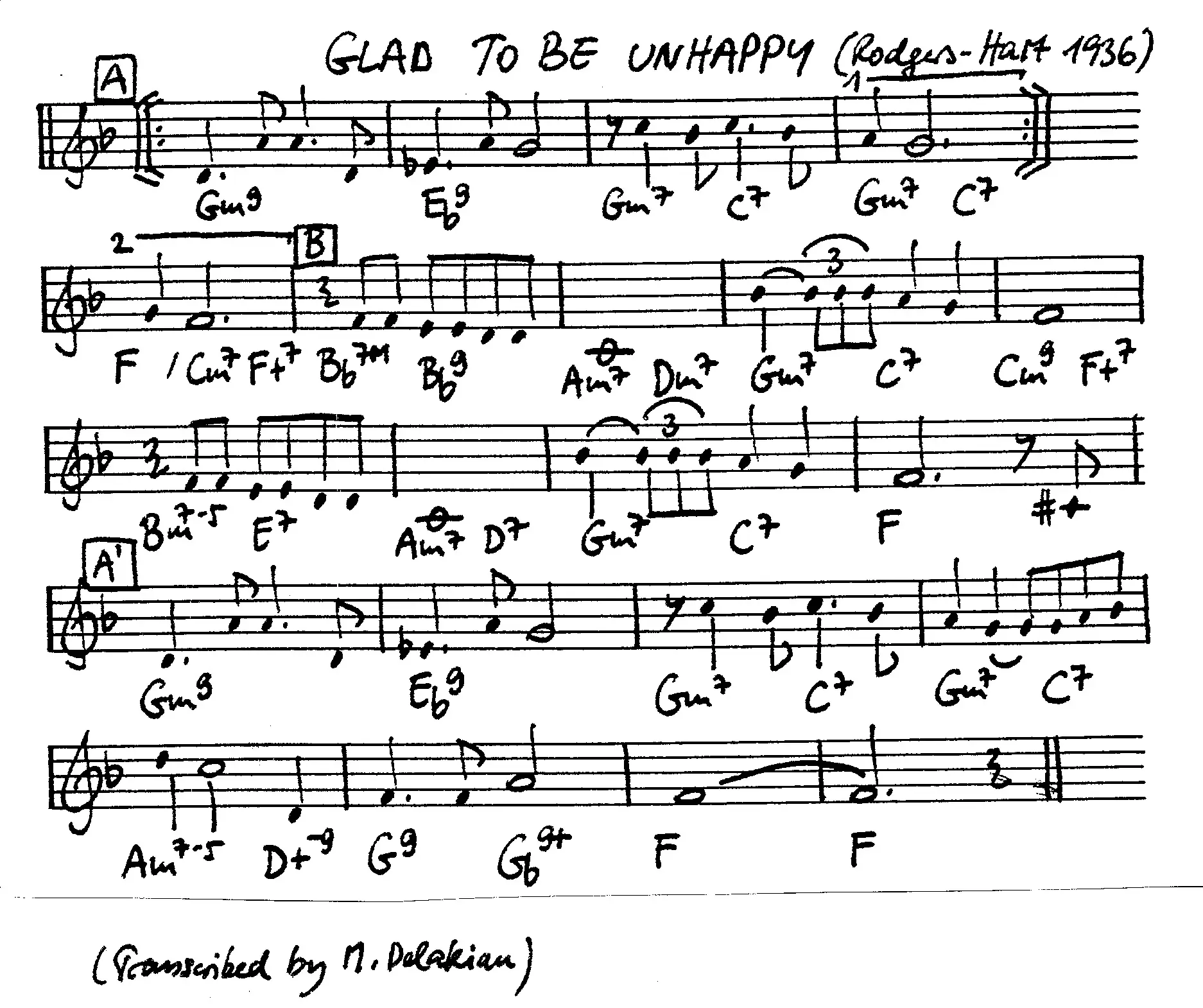 glad to be unhappy free jazz leadsheet - Courtesy of the Jungle Jazz Band